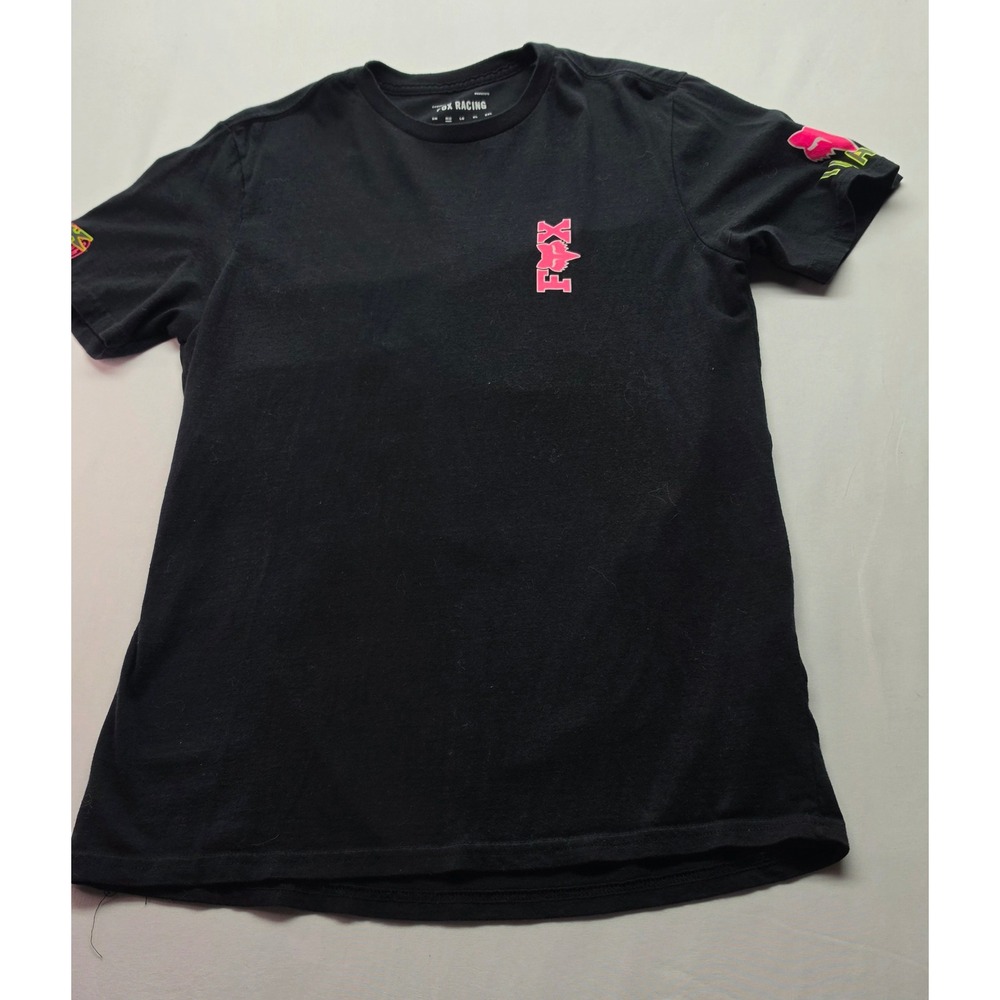 Racing Image T-Shirt Men Medium Black Neon Pink Yellow Graphic Motocross Tee